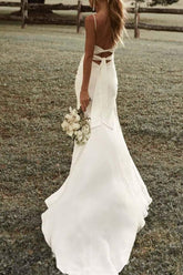 Simple Spaghetti Straps Satin Mermaid Wedding Dress-27dress